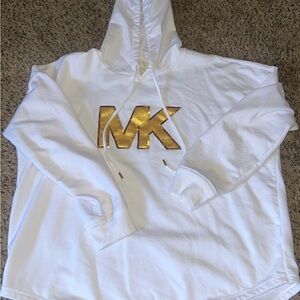 Michael Kors White Hoodie with Metallic Gold MK Emblem